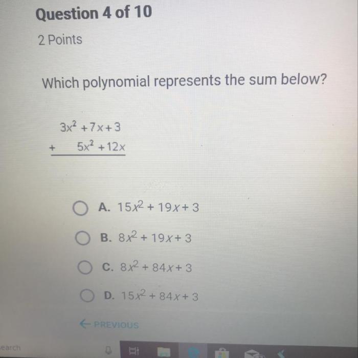 Sum represents polynomial below