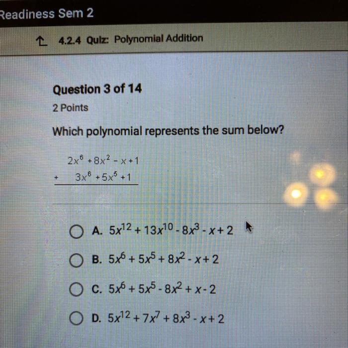 Which polynomial represents the sum below