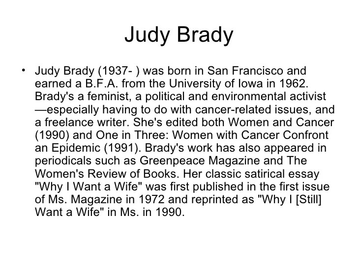 Why i want a wife judy brady analysis